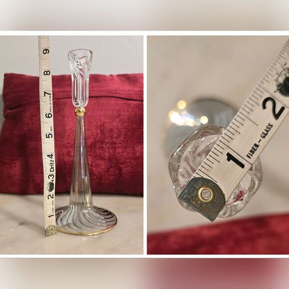 Vintage Egyptian Clear Blue Iridescent Glass Candlestick Holder - Picture 7 of 8